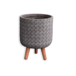 กระถางไฟเบอร์ซีเมนต์พร้อมขาไม้ 25*25*34 CM. สีเทา