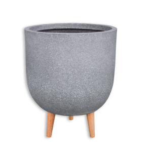 กระถางไฟเบอร์ซีเมนต์พร้อมขาไม้ 37*37*45 CM. สีหินขัดเทา