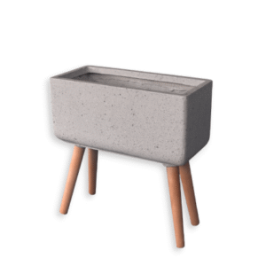 กระถางไฟเบอร์ซีเมนต์พร้อมขาไม้ 18*40*42 CM. สีหินขัดเทา